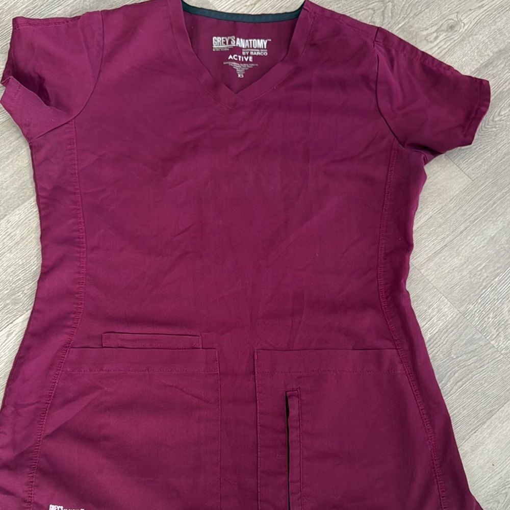 Grey's Anatomy Active Maroon Scrub Top